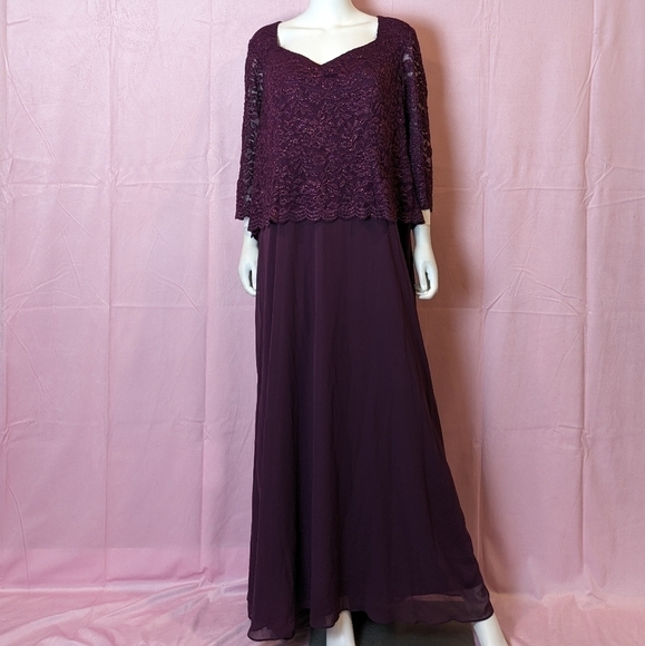 Alex Evenings Chiffon Skirt and Sequin Bodice Long Gown size 16W - Picture 1 of 9